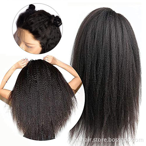 Cheap 13x4 Yaki Straight Hair Lace Wig For Women Brazil Yaki Straight Hair Wig Pre-installed Baby Hair180% Density Natural Color